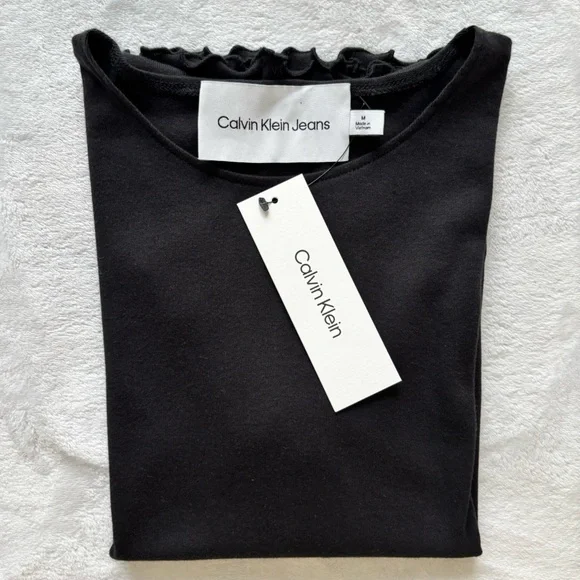 CALVIN KLEIN Black Short Sleeve Lettuce Edge Knit T-Shirt--M - Picture 11 of 14